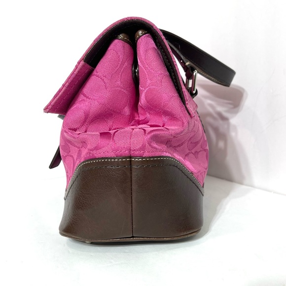 Coach Pink Signature C Canvas Leather Footed Shoulder Bag Handbag - Picture 6 of 14